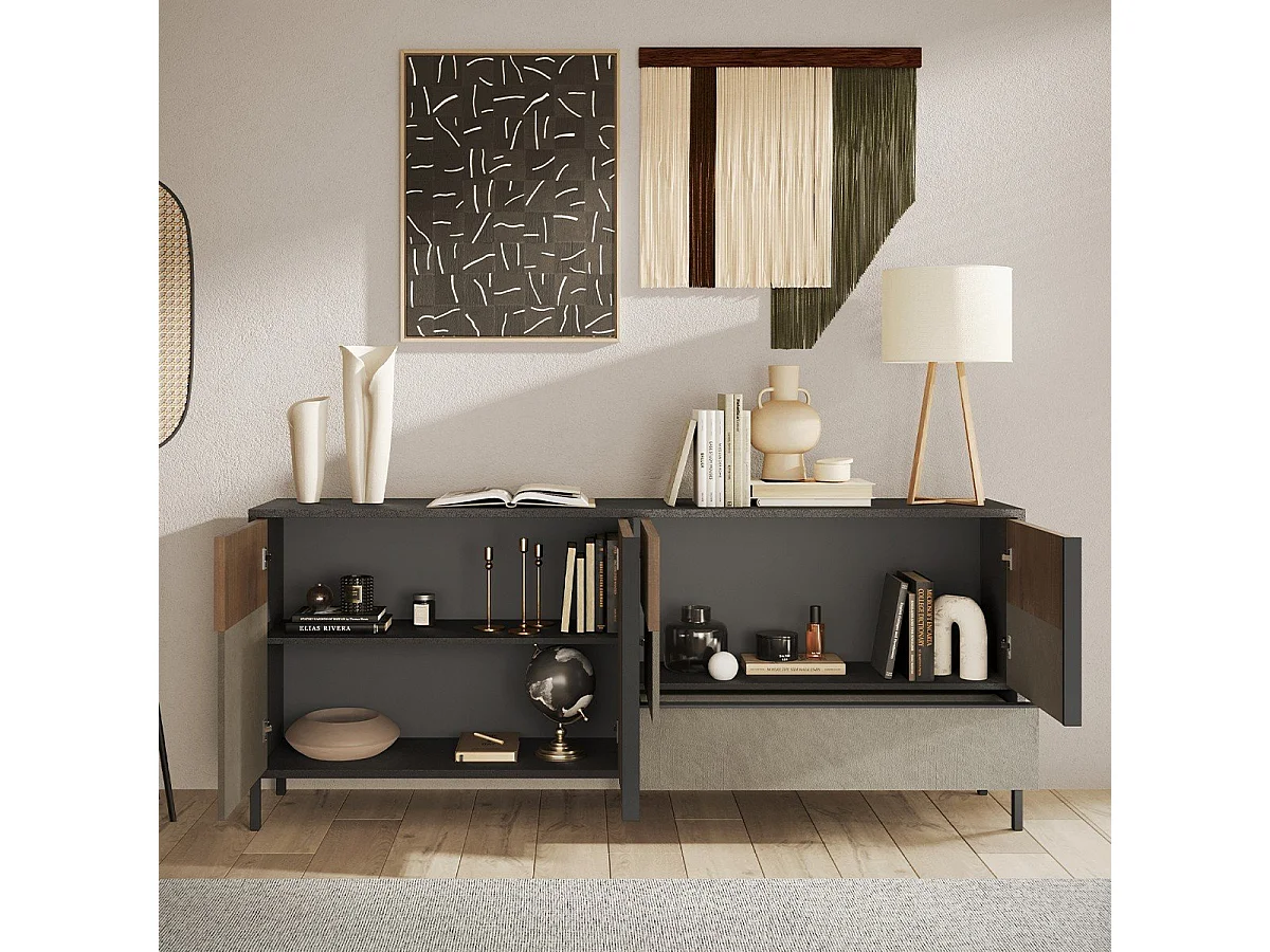 Gran aparador 4 puertas, 1 cajón y 2 estantes L206 cm - EVEREST