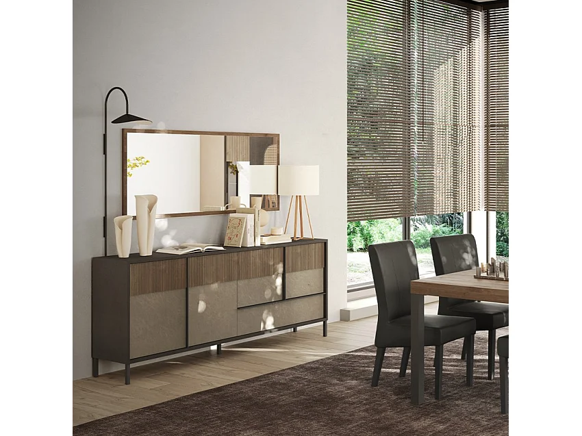 Gran aparador 4 puertas, 1 cajón y 2 estantes L206 cm - EVEREST