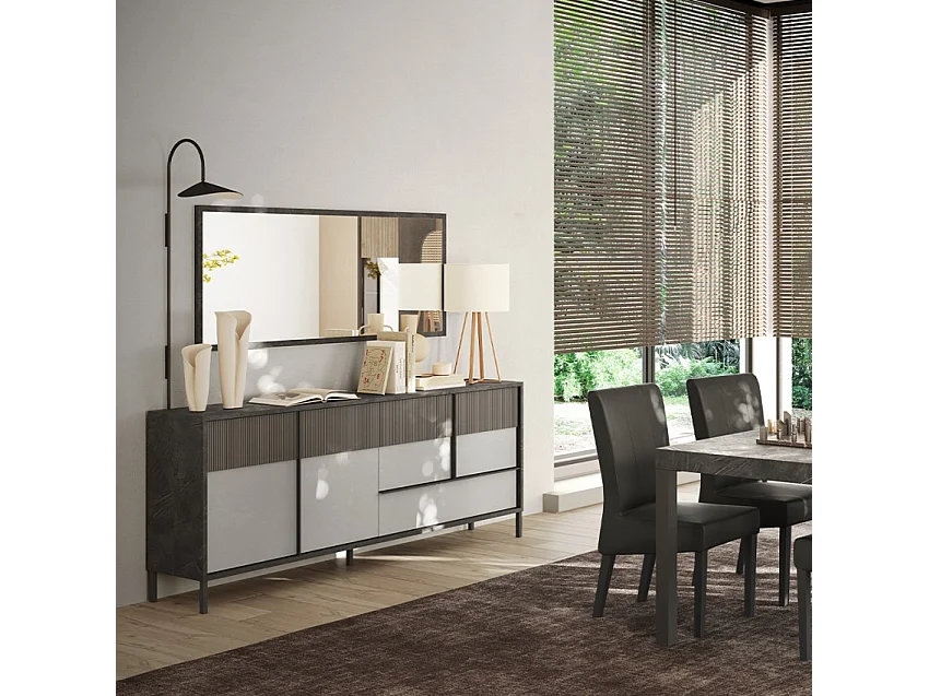 Gran aparador 4 puertas, 1 cajón y 2 estantes L206 cm - EVEREST