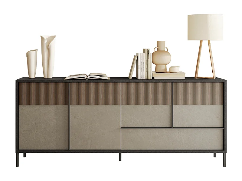 Grand buffet 4 portes, 1 tiroir et 2 étagères L206 cm - EVEREST