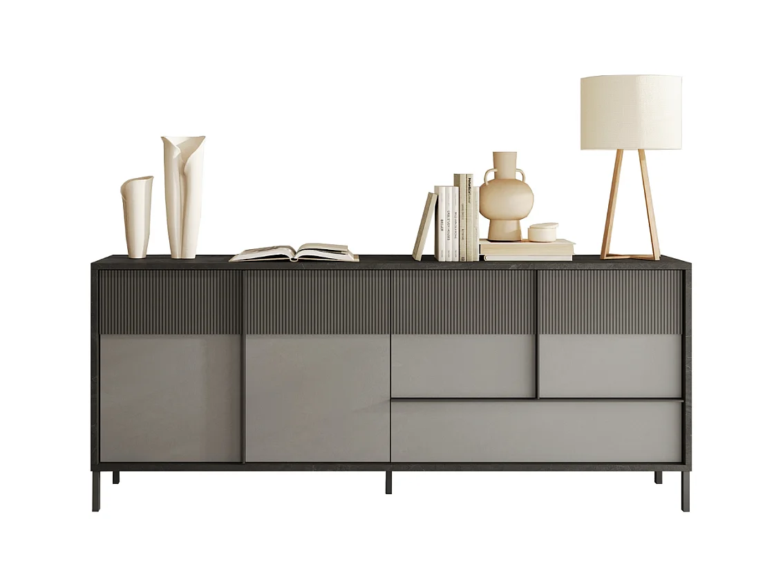 Gran aparador 4 puertas, 1 cajón y 2 estantes L206 cm - EVEREST