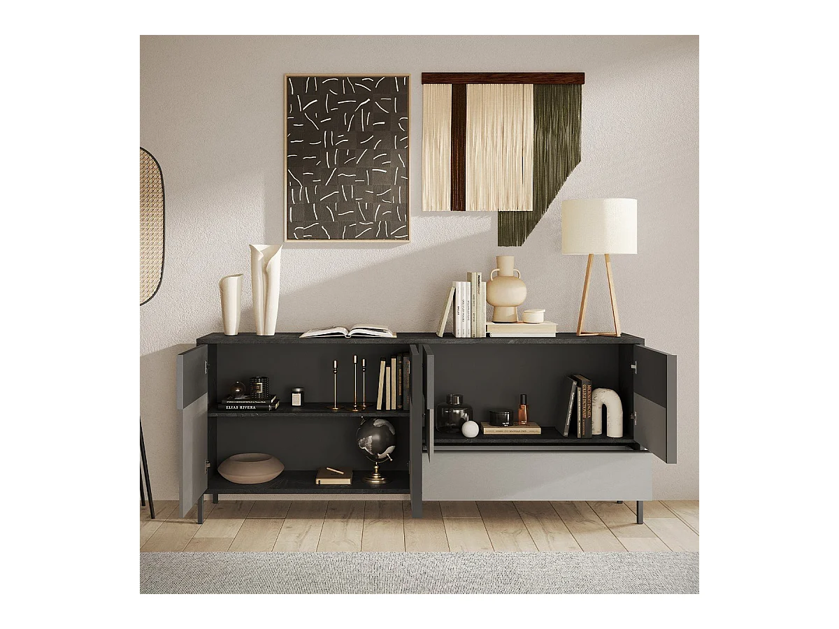 Gran aparador 4 puertas, 1 cajón y 2 estantes L206 cm - EVEREST