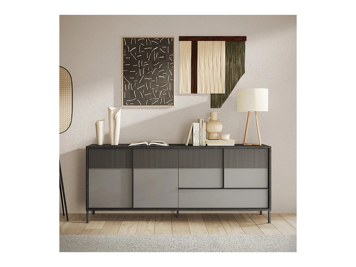 Gran aparador 4 puertas, 1 cajón y 2 estantes L206 cm - EVEREST