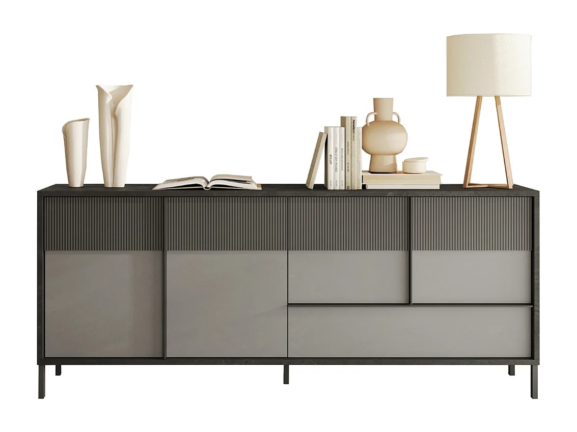 Gran aparador 4 puertas, 1 cajón y 2 estantes L206 cm - EVEREST