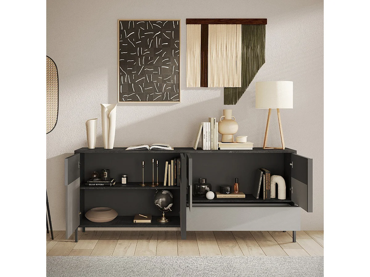 Gran aparador 4 puertas, 1 cajón y 2 estantes L206 cm - EVEREST