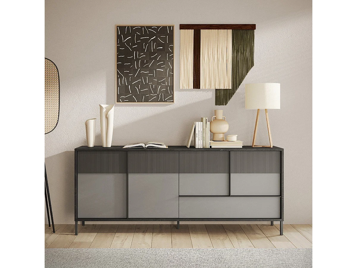 Gran aparador 4 puertas, 1 cajón y 2 estantes L206 cm - EVEREST