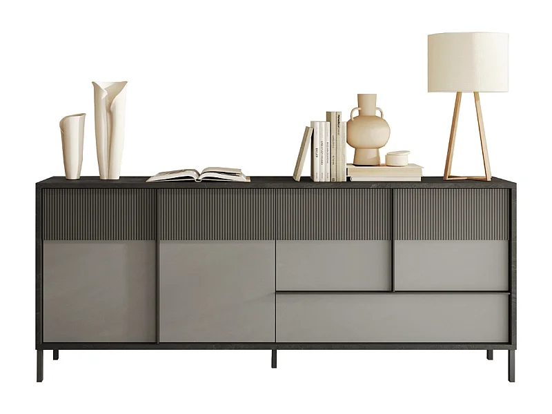 Modernes Wohnzimmer Sideboard Holz 4 Türen 1 Schublade 206x40x86cm Adhele - Grau