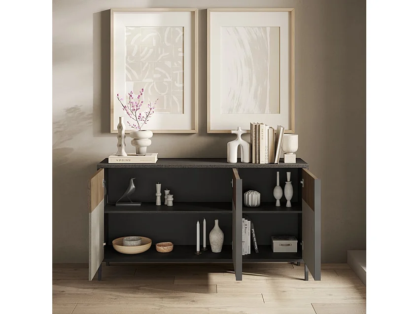 Pequeño aparador 3 puertas y 2 estantes L156 cm - EVEREST