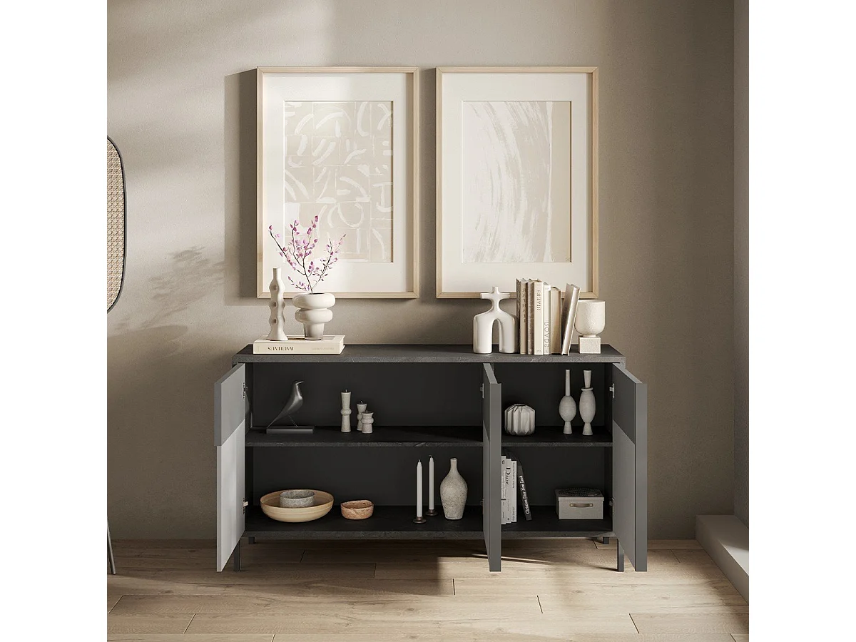 Pequeño aparador 3 puertas y 2 estantes L156 cm - EVEREST