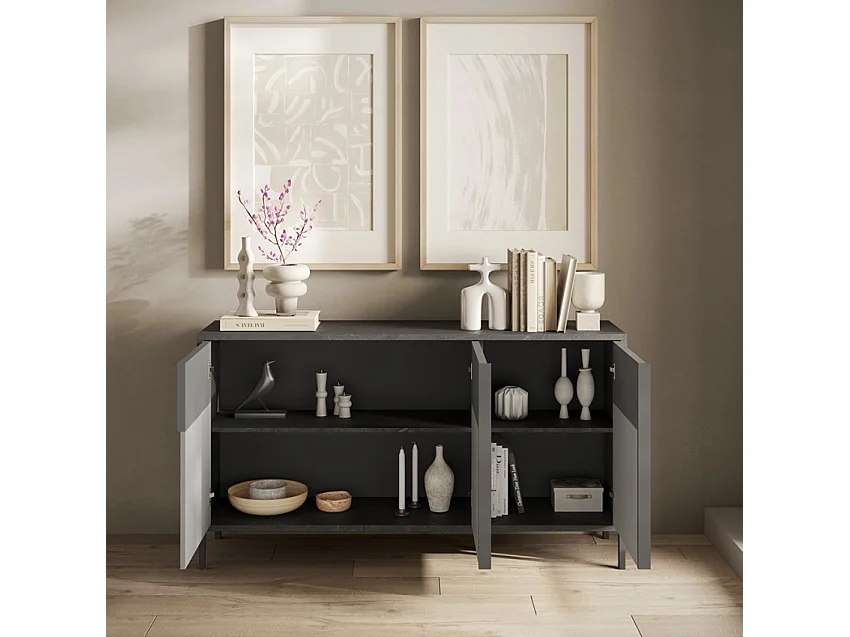 Pequeño aparador 3 puertas y 2 estantes L156 cm - EVEREST