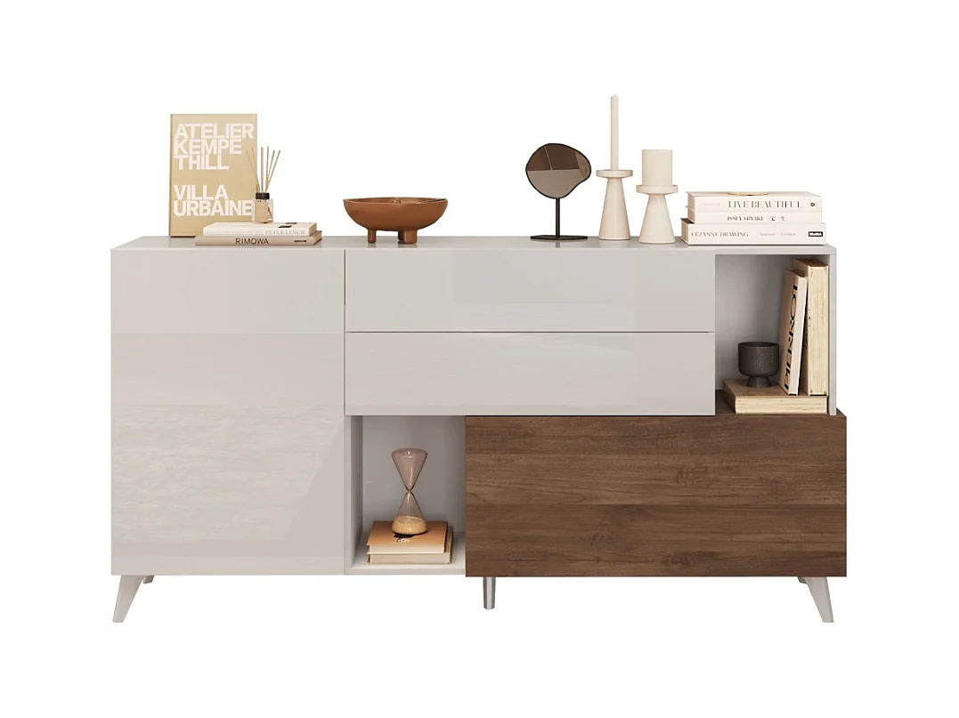 Buffet 2 portes, 2 tiroirs, 2 niches et 2 étagères L181 cm - MALA