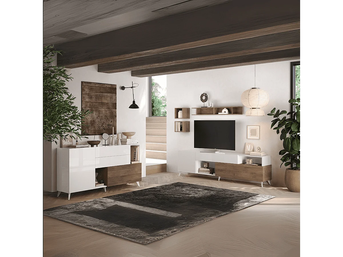 Buffet 2 portes, 2 tiroirs, 2 niches et 2 étagères L181 cm - MALA