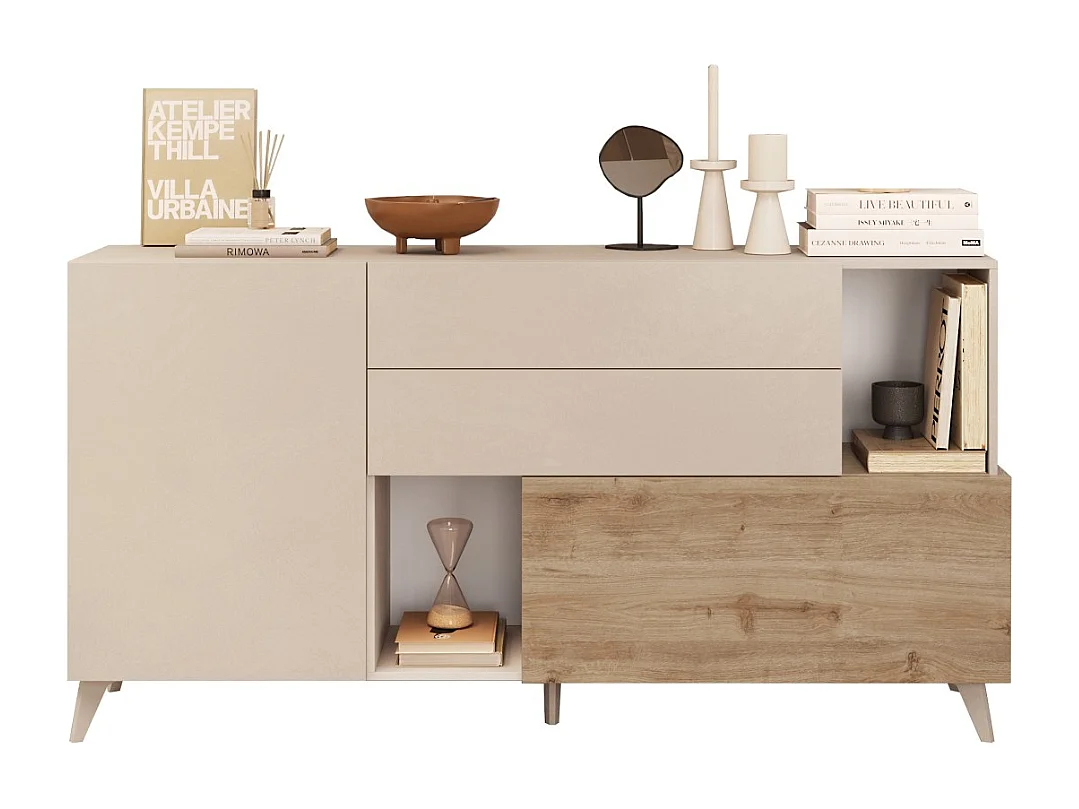 Buffet 2 portes, 2 tiroirs, 2 niches et 2 étagères L181 cm - MALA