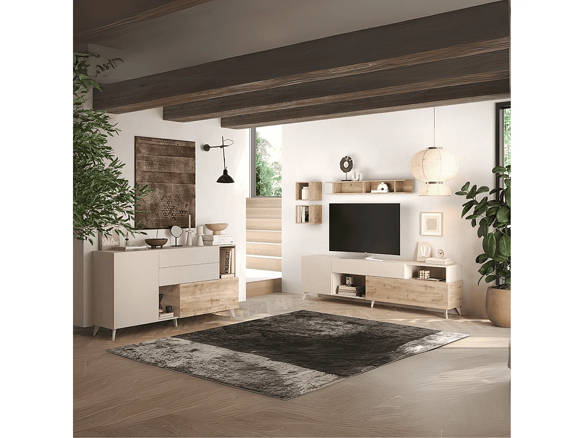 Buffet 2 portes, 2 tiroirs, 2 niches et 2 étagères L181 cm - MALA