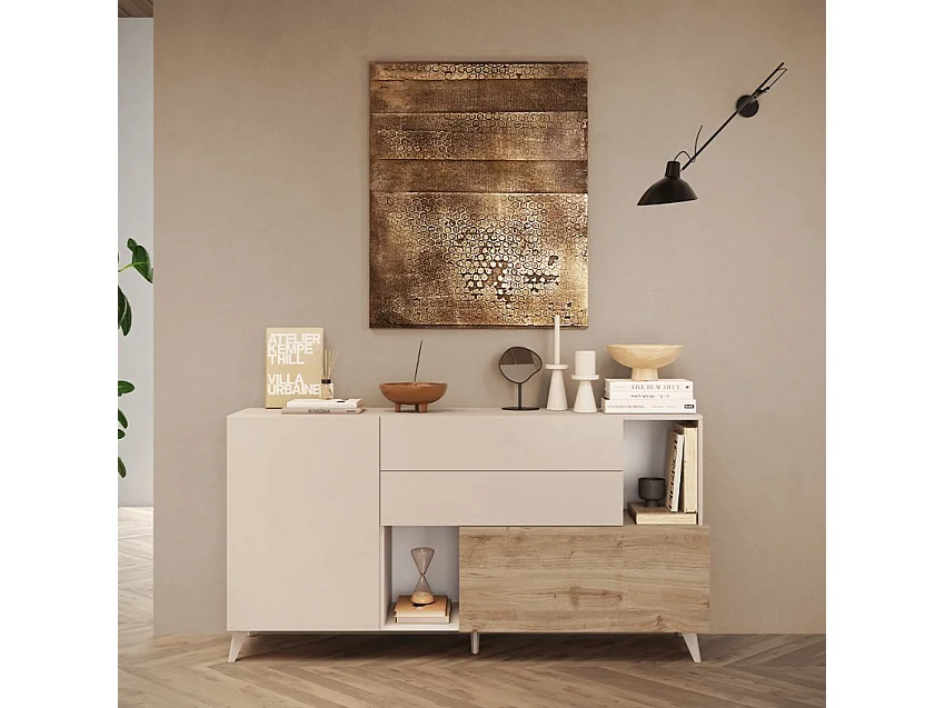 Buffet 2 portes, 2 tiroirs, 2 niches et 2 étagères L181 cm - MALA