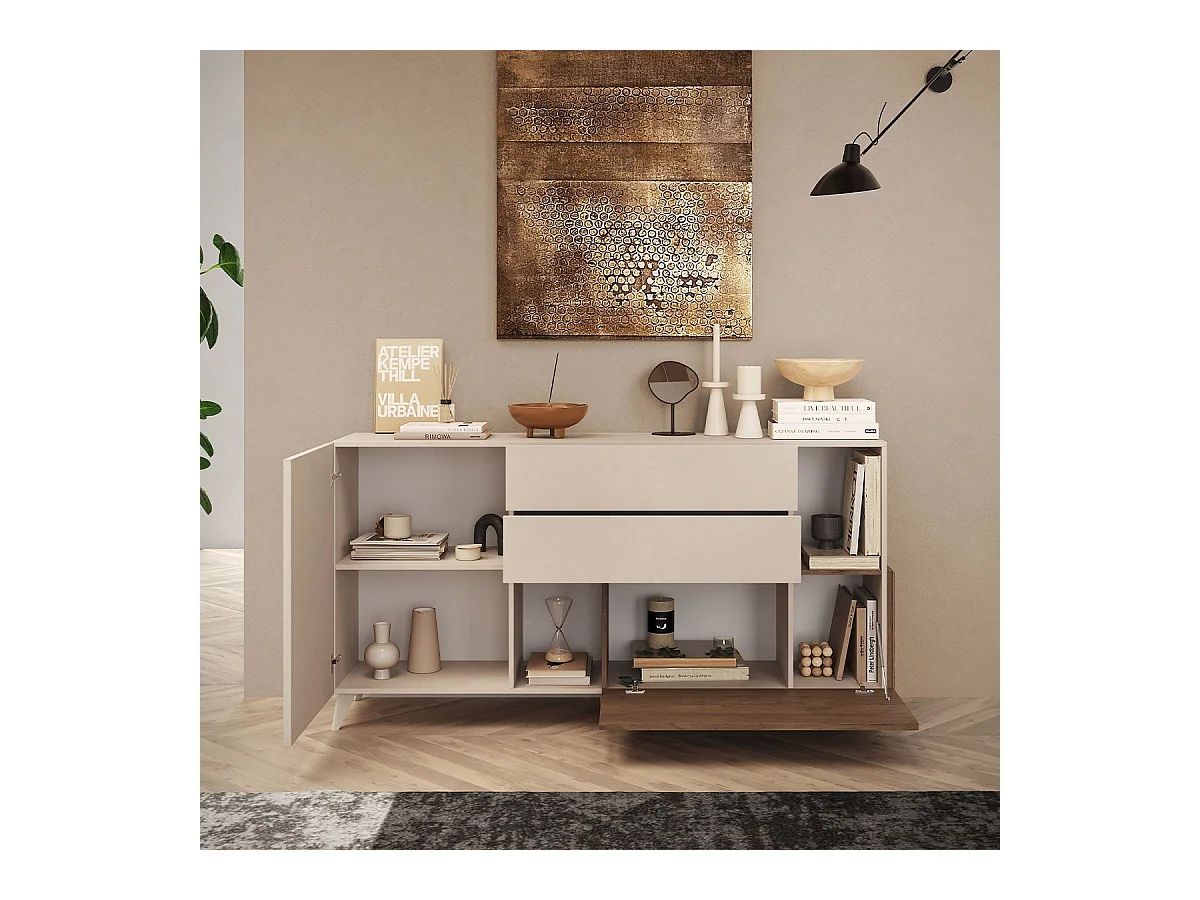 Credenza 2 ante, 2 cassetti, 2 nicchie e 2 ripiani L181 cm - MALA