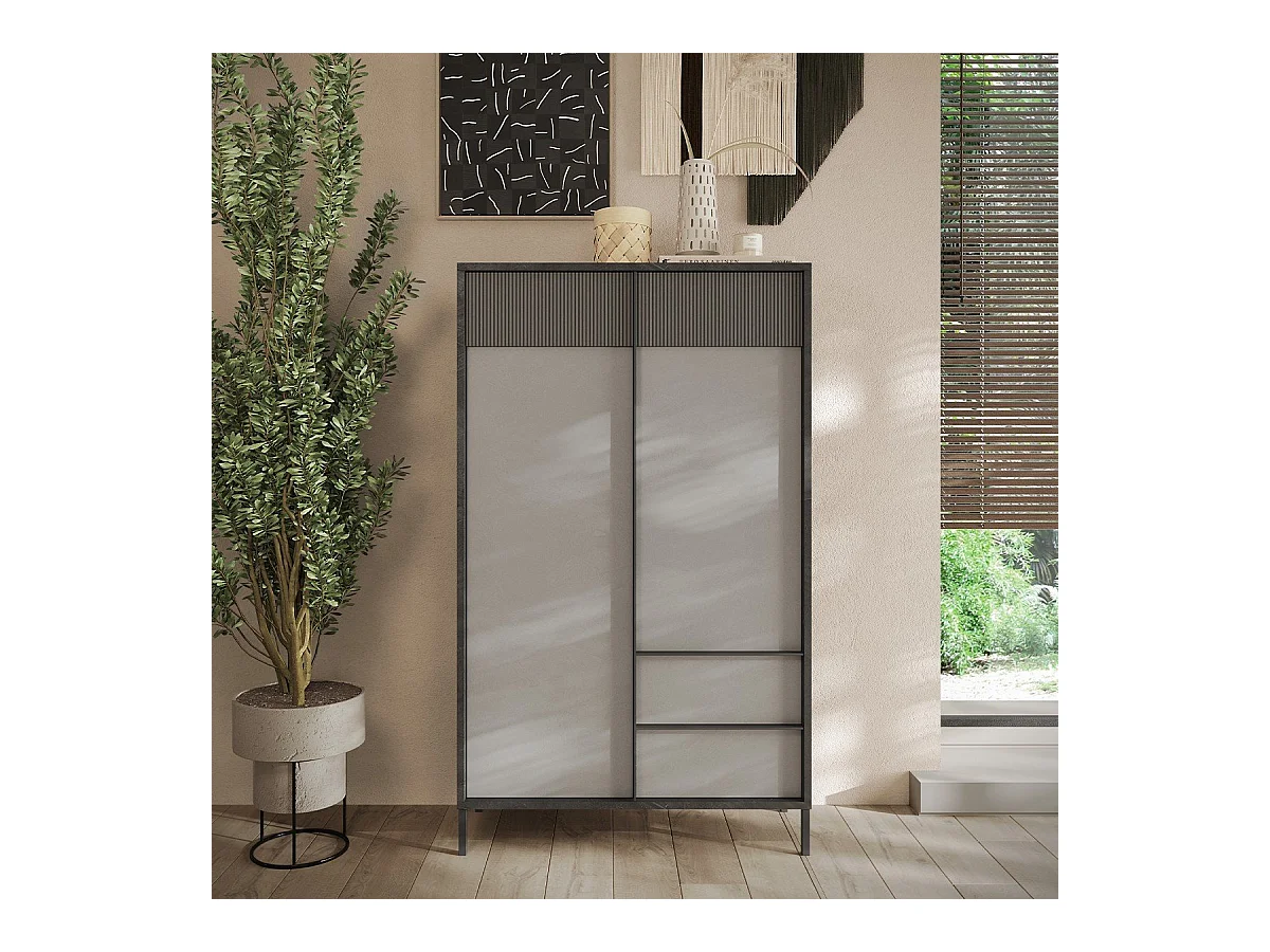 Buffet 2 portes, 2 tiroirs et 3 étagères L106 cm - EVEREST