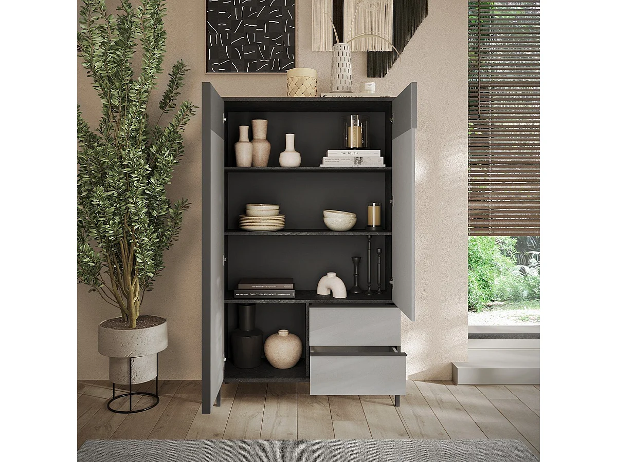 Credenza 2 ante, 2 cassetti e 3 ripiani L106 cm - EVEREST