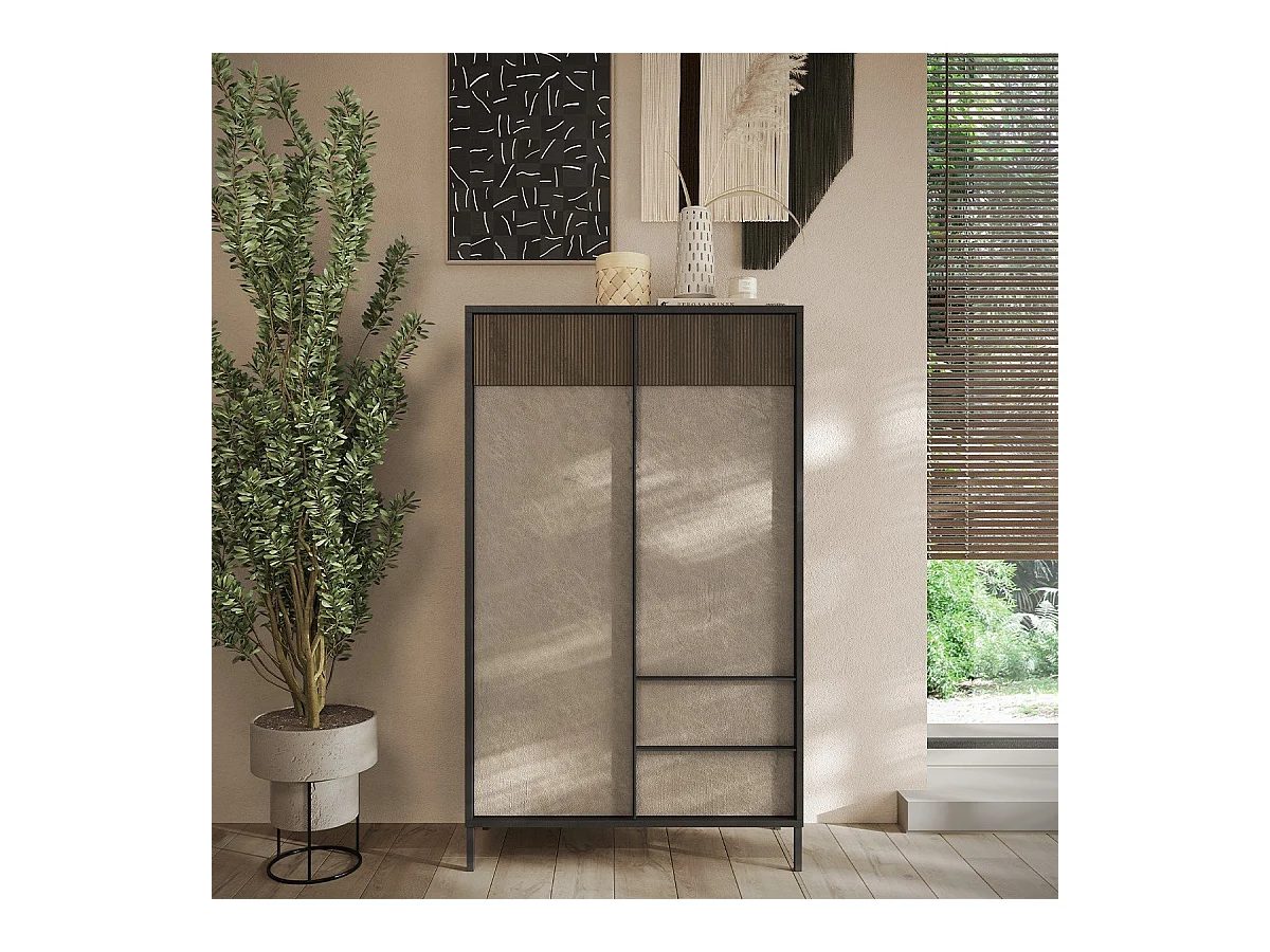 Buffet 2 portes, 2 tiroirs et 3 étagères L106 cm - EVEREST