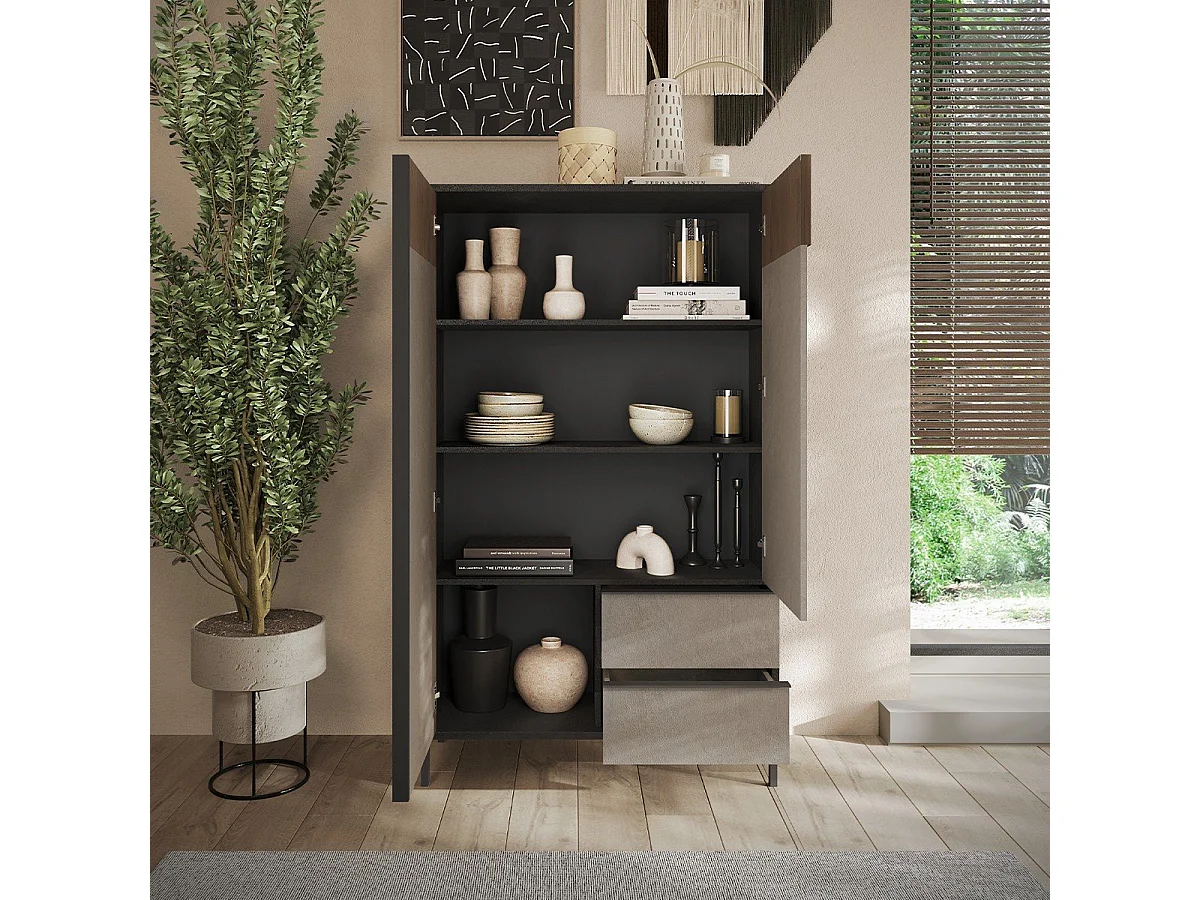 Credenza 2 ante, 2 cassetti e 3 ripiani L106 cm - EVEREST