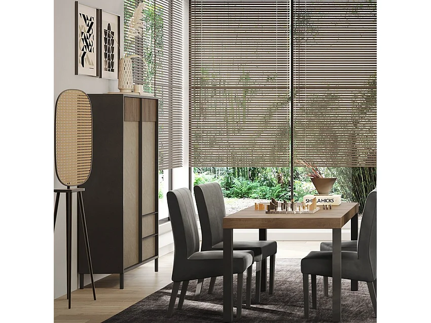 Buffet 2 portes, 2 tiroirs et 3 étagères L106 cm - EVEREST