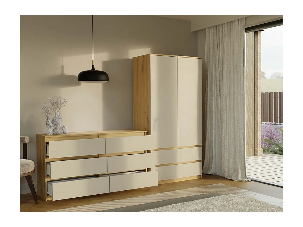 Komoda Malwa M6/140 |Dąb Artisan/Kaszmir | 138x40x75 cm | 6 Szuflad