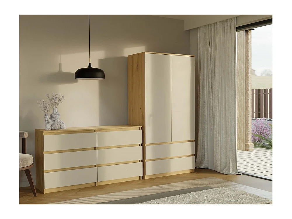 Komoda Malwa M6/140 |Dąb Artisan/Kaszmir | 138x40x75 cm | 6 Szuflad