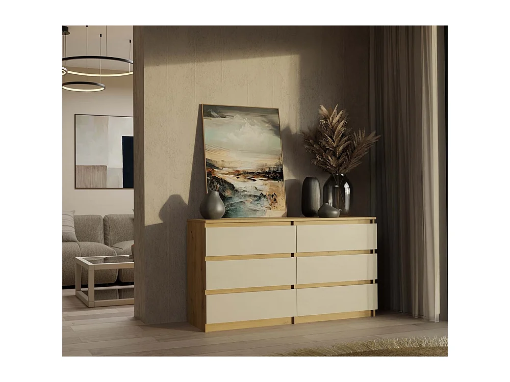 Komoda Malwa M6/140 |Dąb Artisan/Kaszmir | 138x40x75 cm | 6 Szuflad