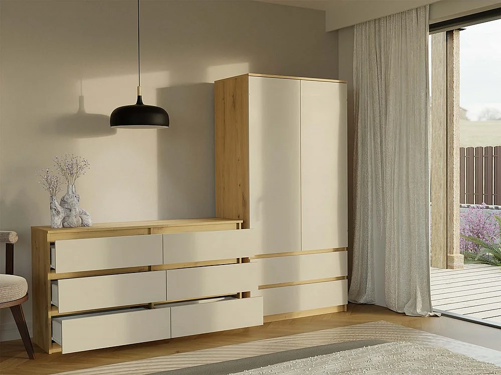 Komoda Malwa M6/140 |Dąb Artisan/Kaszmir | 138x40x75 cm | 6 Szuflad