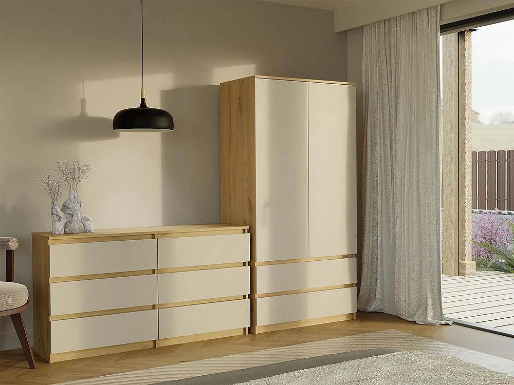 Komoda Malwa M6/140 |Dąb Artisan/Kaszmir | 138x40x75 cm | 6 Szuflad