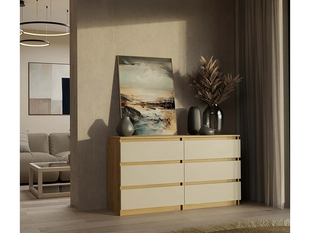 Komoda Malwa M6/140 |Dąb Artisan/Kaszmir | 138x40x75 cm | 6 Szuflad