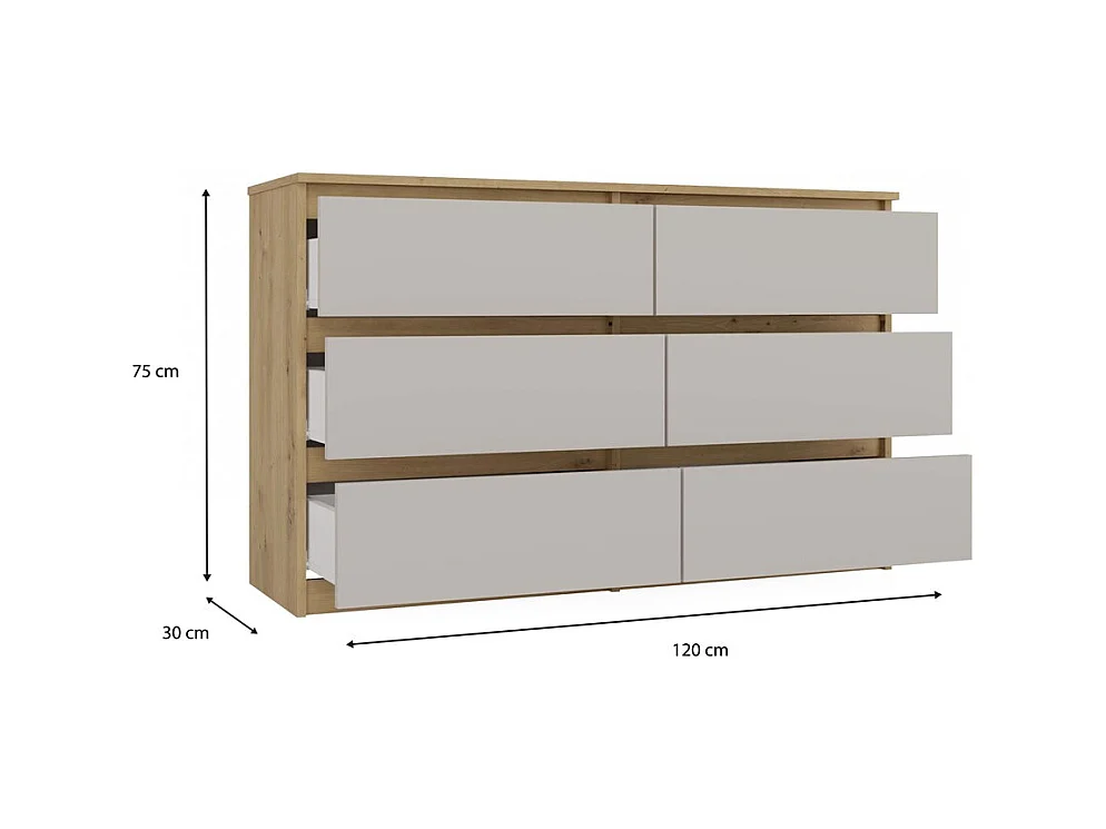 Komoda Malwa M6/120 | Dąb Artisan | 120x30x75 cm | Nowoczesna 6 Szuflad