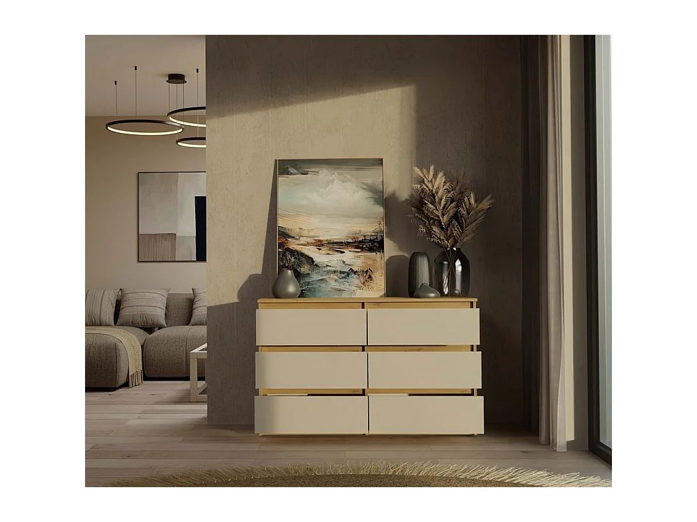 Komoda Malwa M6/120 | Dąb Artisan | 120x30x75 cm | Nowoczesna 6 Szuflad
