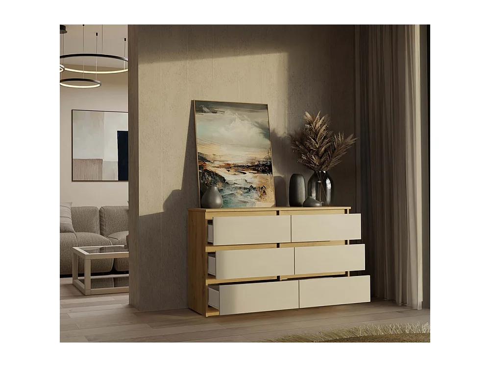 Komoda Malwa M6/120 | Dąb Artisan | 120x30x75 cm | Nowoczesna 6 Szuflad