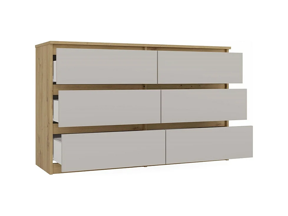 MILAN - Commode de chambre large 6 tiroirs - 30x120x77cm - Meuble de rangement - Artisan et Cachemire