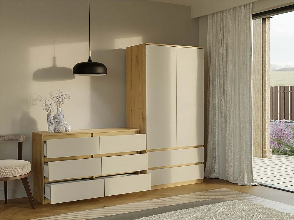 MILAN – Cómoda ancha para dormitorio con 6 cajones – 30x120x77 cm – Mueble de almacenamiento – Artesanal y Cachemira