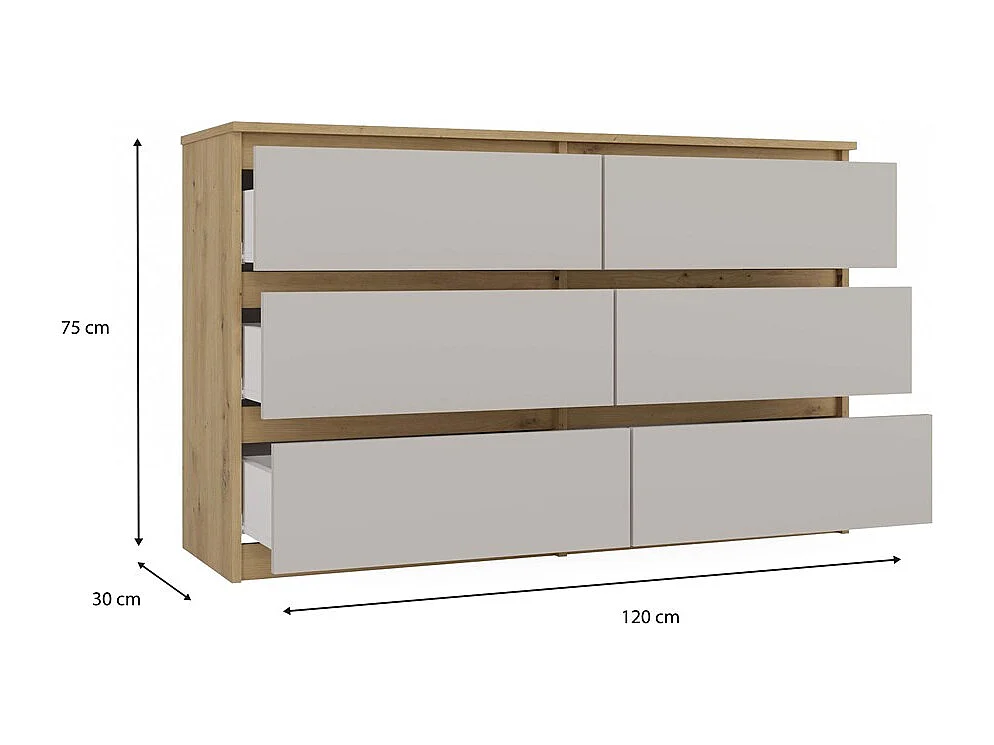 MILAN – Cómoda ancha para dormitorio con 6 cajones – 30x120x77 cm – Mueble de almacenamiento – Artesanal y Cachemira