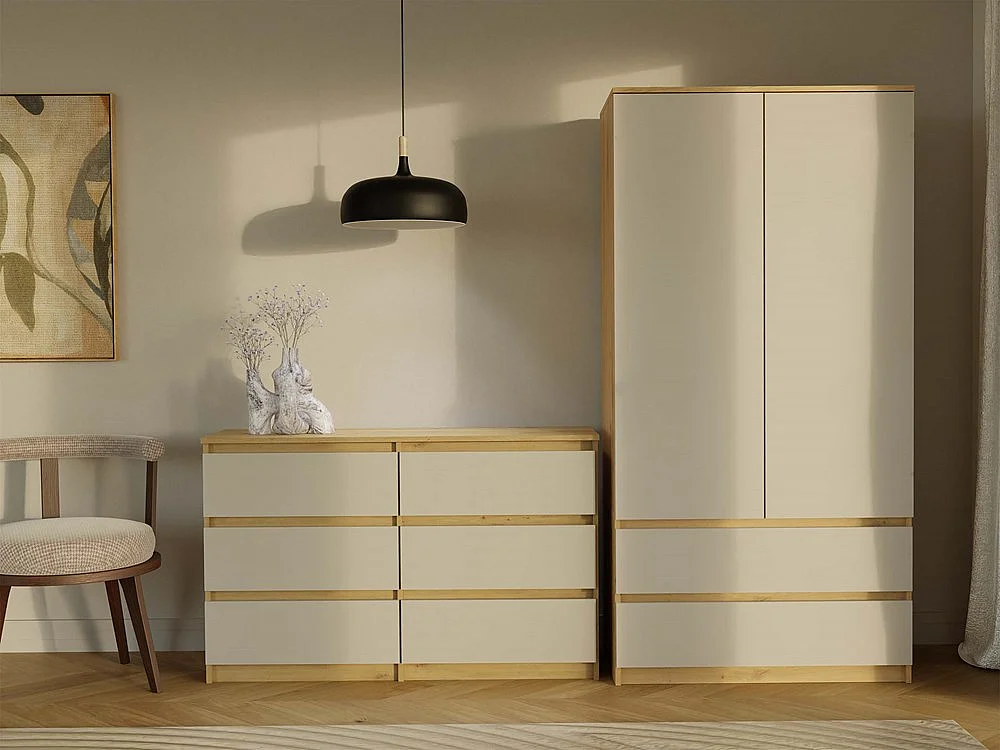 MILAN – Cómoda ancha para dormitorio con 6 cajones – 30x120x77 cm – Mueble de almacenamiento – Artesanal y Cachemira
