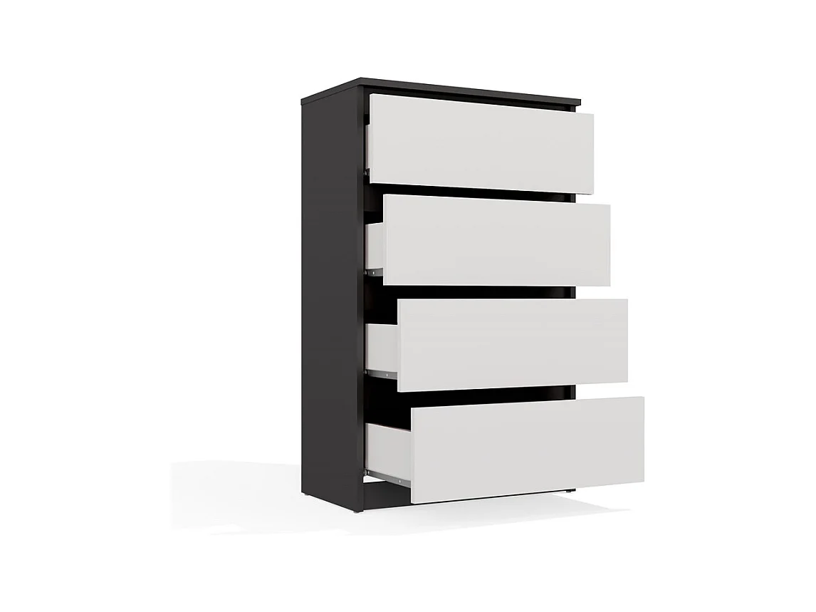ASTER T4 - Commode moderne 4 tiroirs - 97x70x40 - Meuble de rangement enfant - Anthracite et Blanc