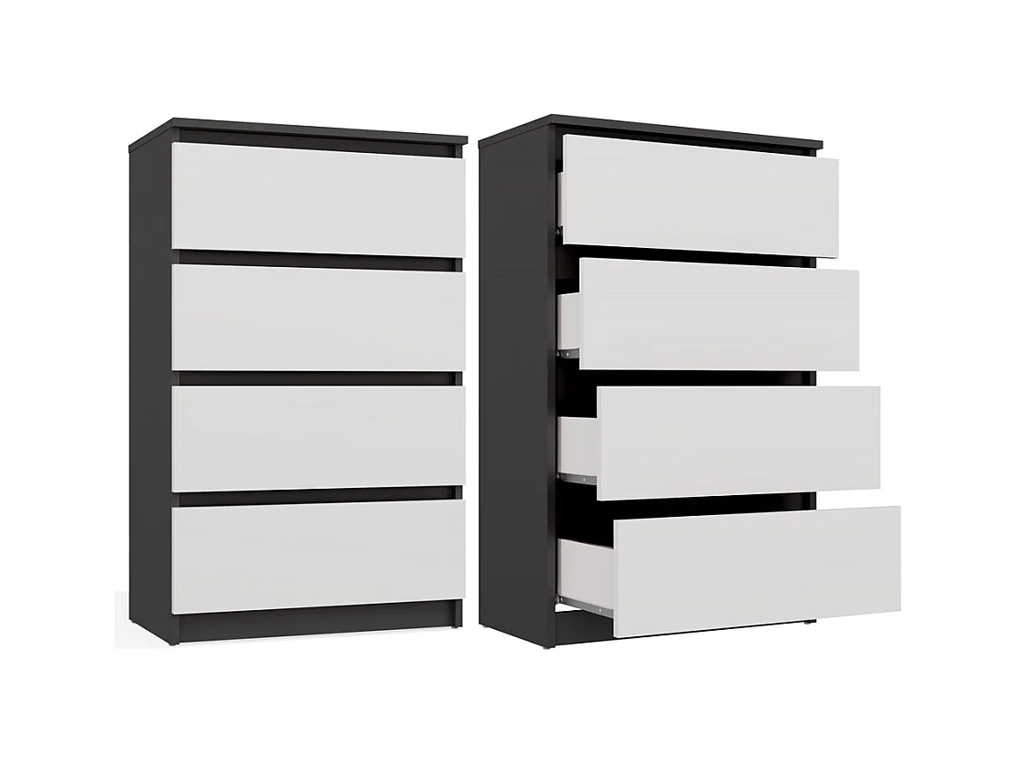 ASTER T4 - Commode moderne 4 tiroirs - 97x70x40 - Meuble de rangement enfant - Anthracite et Blanc