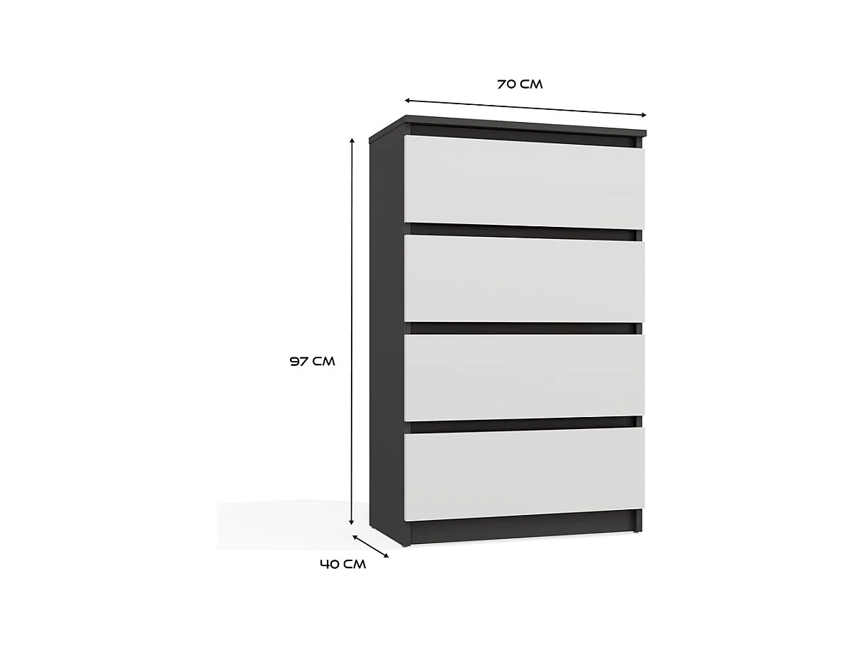 ASTER T4 - Commode moderne 4 tiroirs - 97x70x40 - Meuble de rangement enfant - Anthracite et Blanc