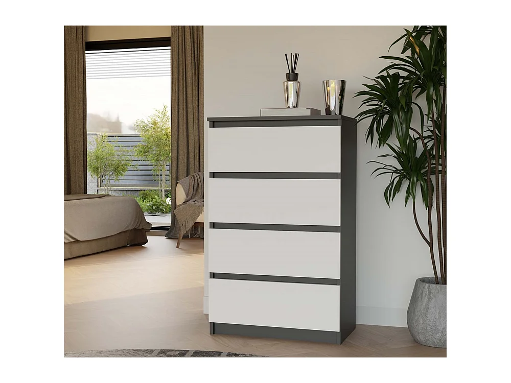 ASTER T4 - Commode moderne 4 tiroirs - 97x70x40 - Meuble de rangement enfant - Anthracite et Blanc