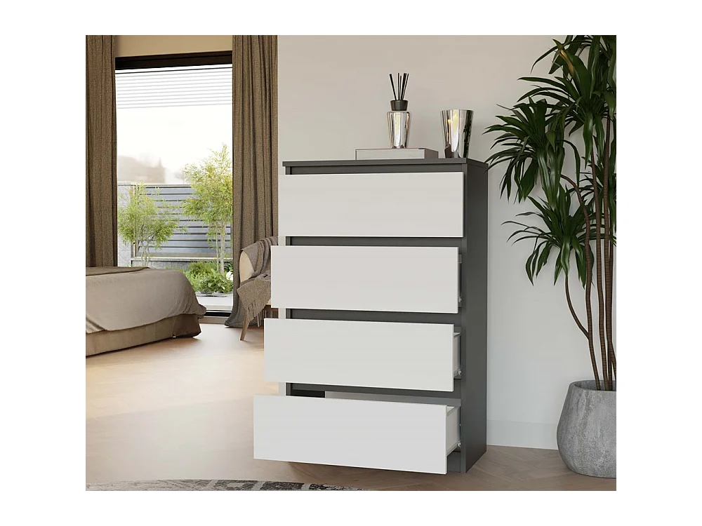 ASTER T4 - Commode moderne 4 tiroirs - 97x70x40 - Meuble de rangement enfant - Anthracite et Blanc