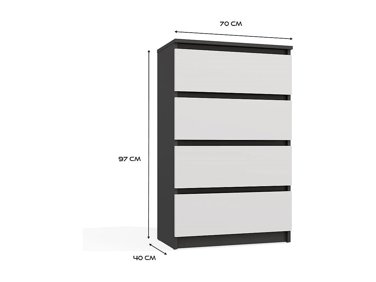 Komoda Malwa M4 | Antracyt/Biały | 70x40x97 cm | Nowoczesna 4 Szuflady