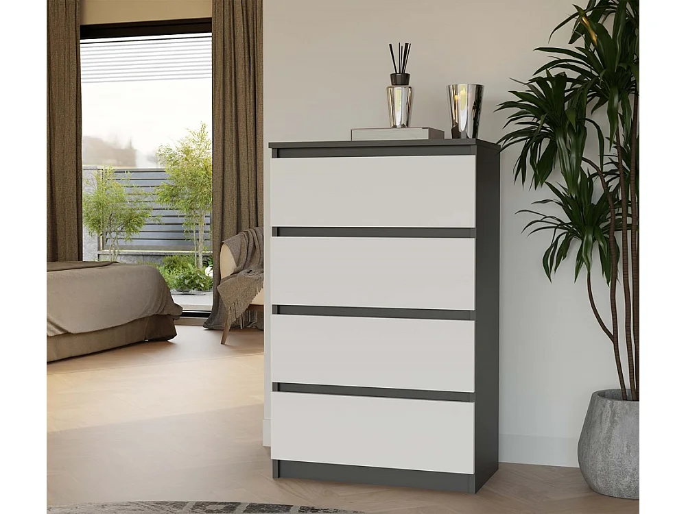 Komoda Malwa M4 | Antracyt/Biały | 70x40x97 cm | Nowoczesna 4 Szuflady
