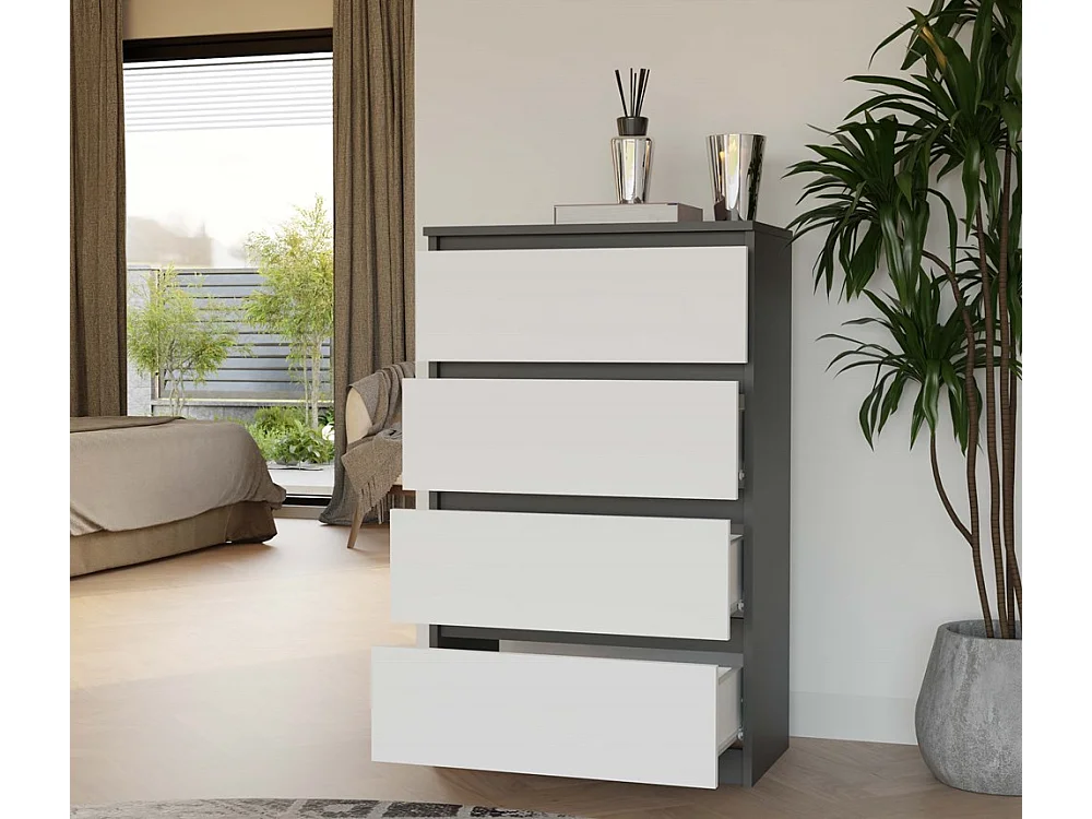 Komoda Malwa M4 | Antracyt/Biały | 70x40x97 cm | Nowoczesna 4 Szuflady