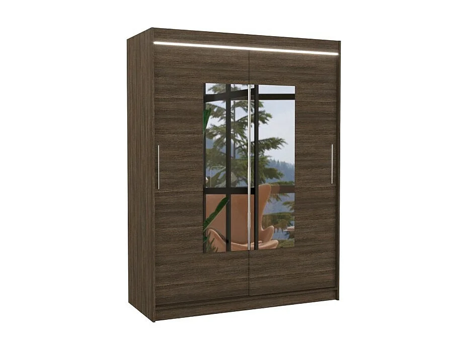 Armadio Rodrigo (150cm)/ante scorrevoli/specchio/LED/Marrone