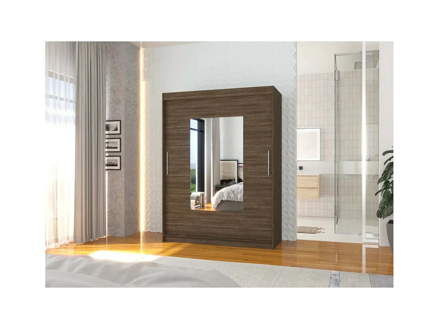 Armoire Rodrigo (150cm)/portes coulissantes/miroir/Marron