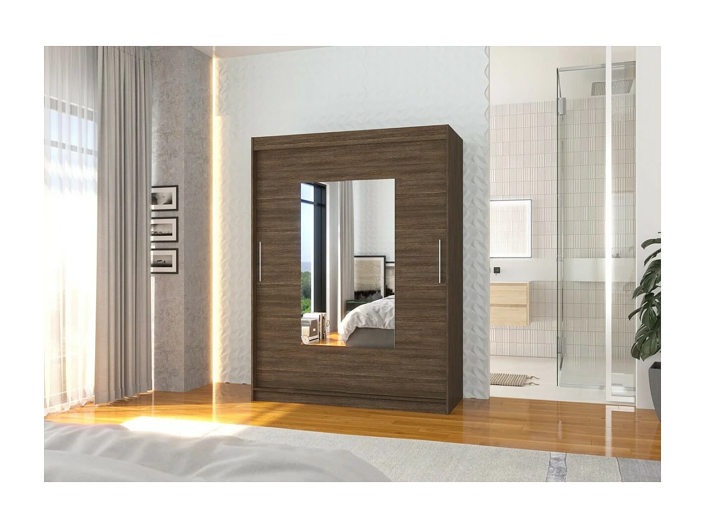 Armoire Rodrigo (150cm)/portes coulissantes/miroir/Marron