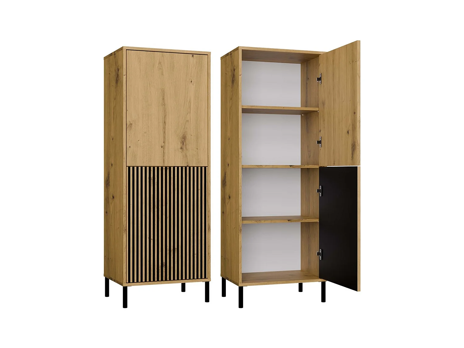 KAMARO - Armoire moderne 3 étagères et 2 portes - 147.5x53.5x40cm - Meuble de rangement - Chêne artisan
